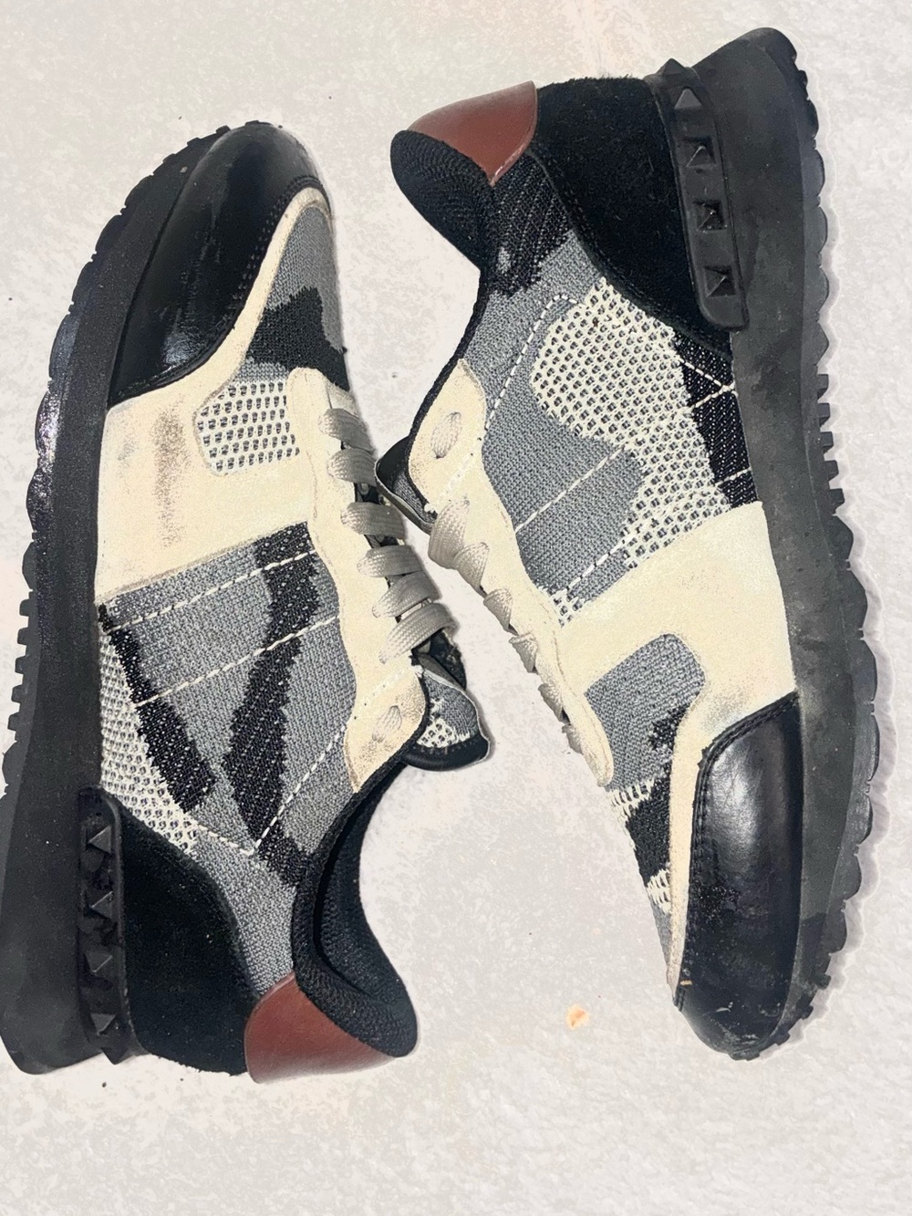 Valentino Black, Cream and Brown Knit Runner Sneakers